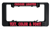 Load image into Gallery viewer, LumiSign – The Auto Illuminated License Plate Frame with Switchable Inserts | Lights Up While You Brake | No Wires, Battery Operated | Installs in Seconds (Black Frame)
