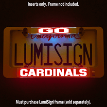 Load image into Gallery viewer, LumiSign-Go-Cardinals-Auto-Illuminated-License-Plate-Main-Black-Night-Picture_ddf73c92-03bd-4b91-a322-6180092b3cf9