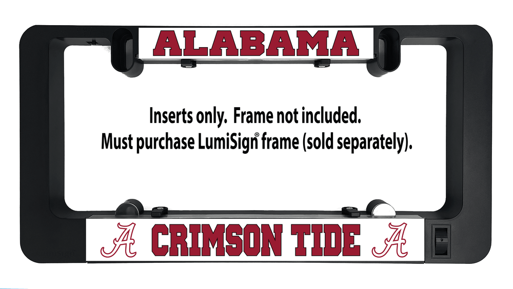 Alabama Crimson Tide LumiSign insert in black holder, showing ALABAMA and CRIMSON TIDE