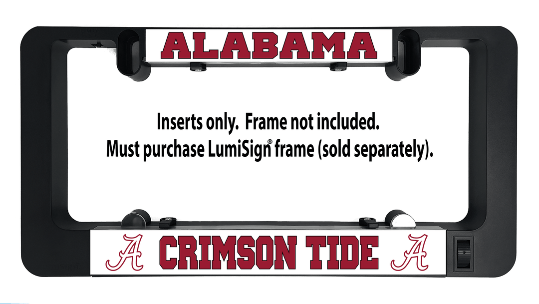 Alabama Crimson Tide LumiSign insert in black holder, showing ALABAMA and CRIMSON TIDE