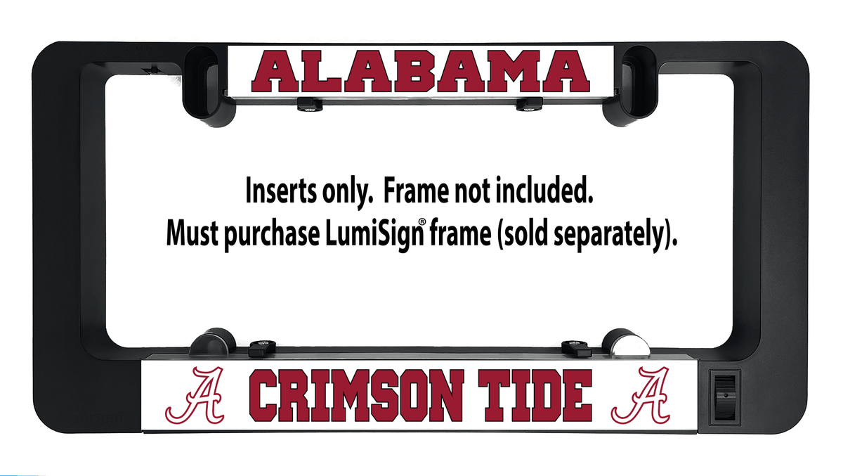 Alabama Crimson Tide LumiSign insert in black holder, showing ALABAMA and CRIMSON TIDE