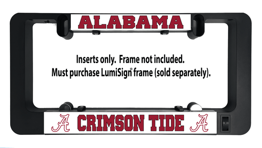 Alabama Crimson Tide LumiSign insert in black holder, showing ALABAMA and CRIMSON TIDE
