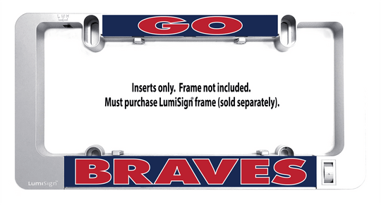 LumiSign GO BRAVES insert shown on a frame holder; frame not included