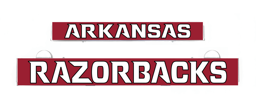 LumiSign insert with red ARKANSAS text and RAZORBACKS banner, white outline