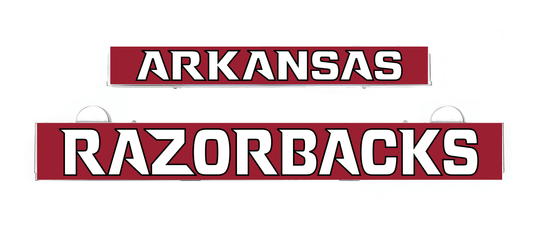 LumiSign insert with red ARKANSAS text and RAZORBACKS banner, white outline