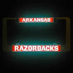 Illuminated LumiSign insert with ARKANSAS top and RAZORBACKS bottom banners in red/white