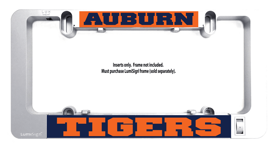 LumiSign insert holder with Auburn TIGERS lettering and small instruction text