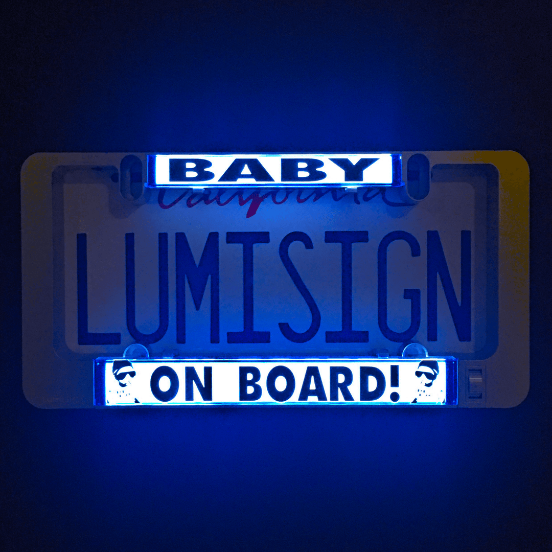 Baby Boy On Board illuminated insert with blue "BABY" and "ON BOARD!" text