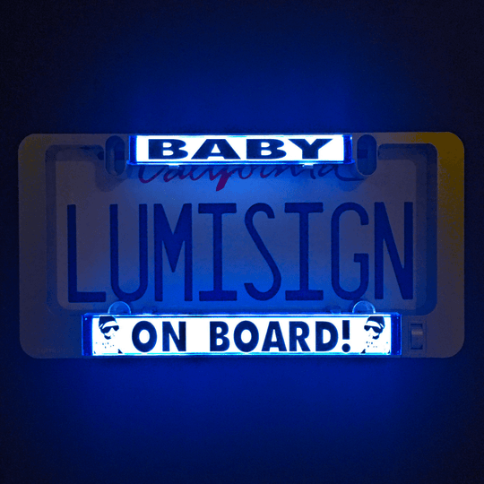 Baby Boy On Board illuminated insert with blue "BABY" and "ON BOARD!" text