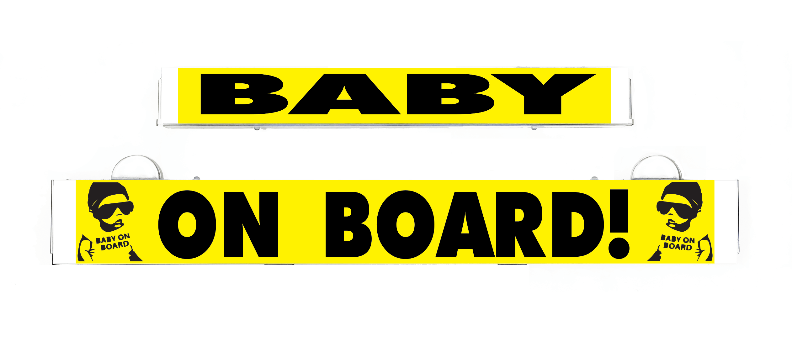 Rectangular yellow "BABY ON BOARD" sign insert with baby icons