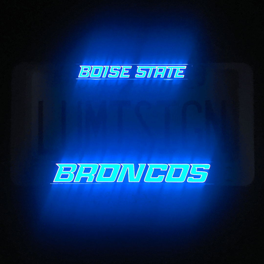 Blue backlit Boise State Broncos LumiSign insert with BOISE STATE and BRONCOS
