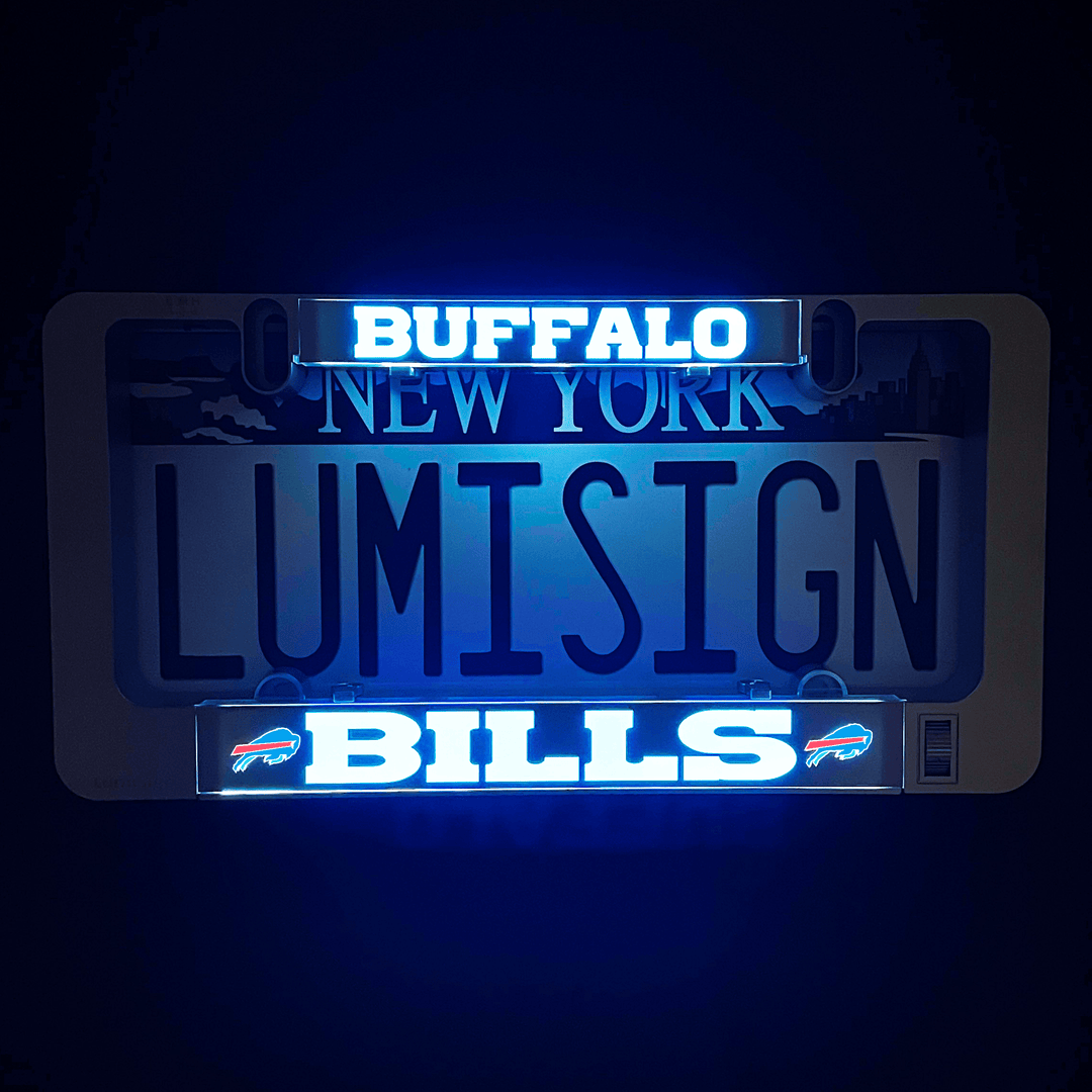 LumiSign license plate insert set with blue BUFFALO NEW YORK and BILLS light design