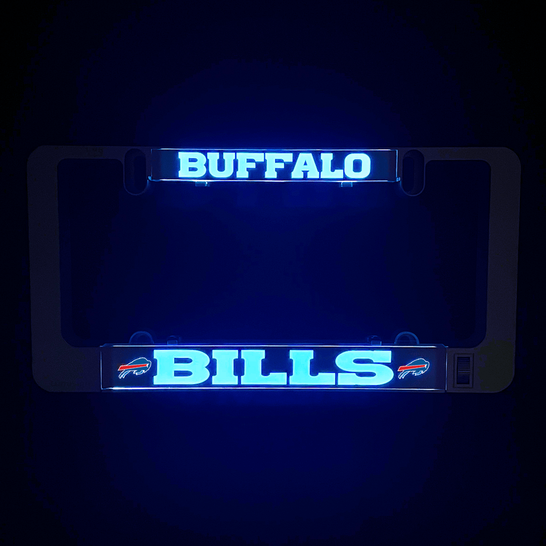 LumiSign license plate insert set showing blue BUFFALO NEW YORK and BILLS lights