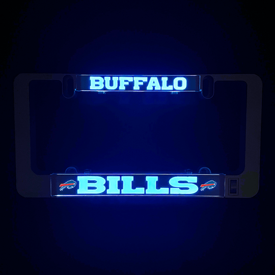 LumiSign license plate insert set showing blue BUFFALO NEW YORK and BILLS lights