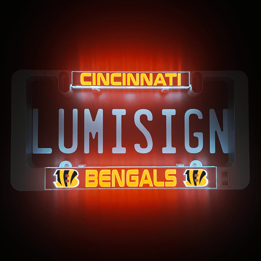 Illuminated Cincinnati Bengals LumiSign insert with glowing red and blue text
