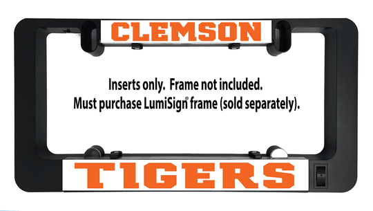 LumiSign insert housing with CLEMSON header and orange TIGERS, frame not included