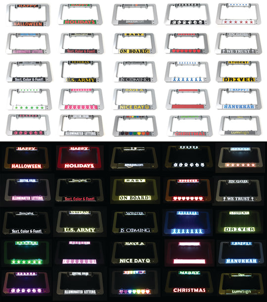 Assorted LumiSign insert plates in many themes and text colors