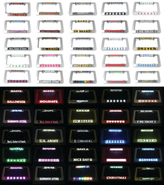 Assorted LumiSign insert designs grid, with multicolor illuminated text and logos