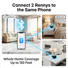 Black RENNY Bluetooth ringer with antenna and glowing LED ring for whole-home placement