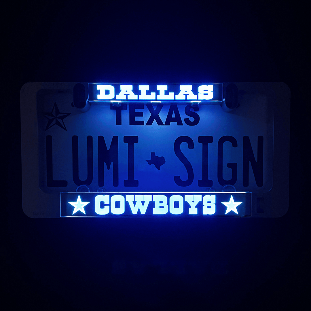 LumiSign insert displaying Dallas Cowboys Texas illuminated lettering
