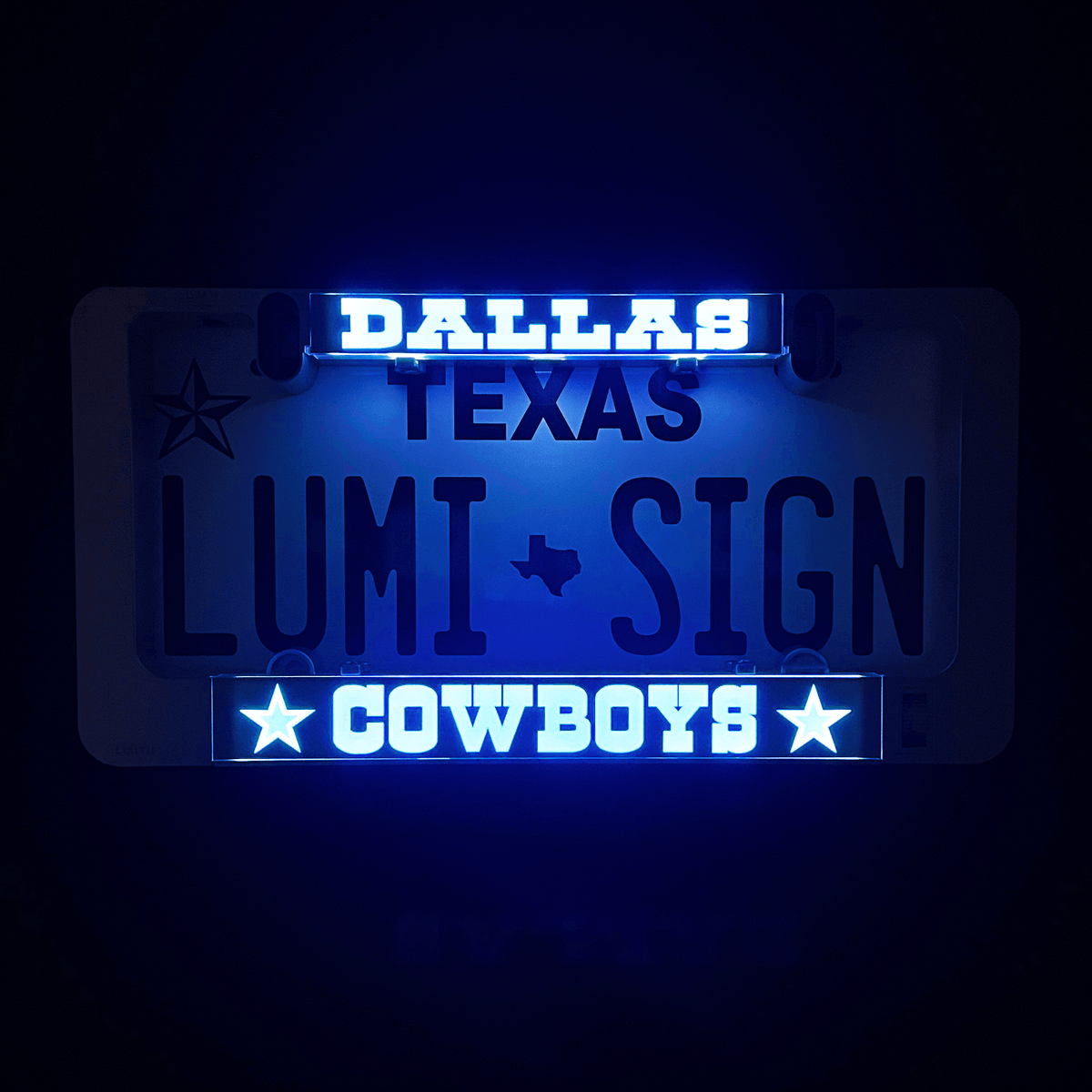 LumiSign insert displaying Dallas Cowboys Texas illuminated lettering