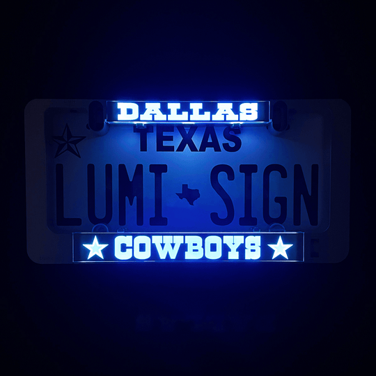 LumiSign insert displaying Dallas Cowboys Texas illuminated lettering