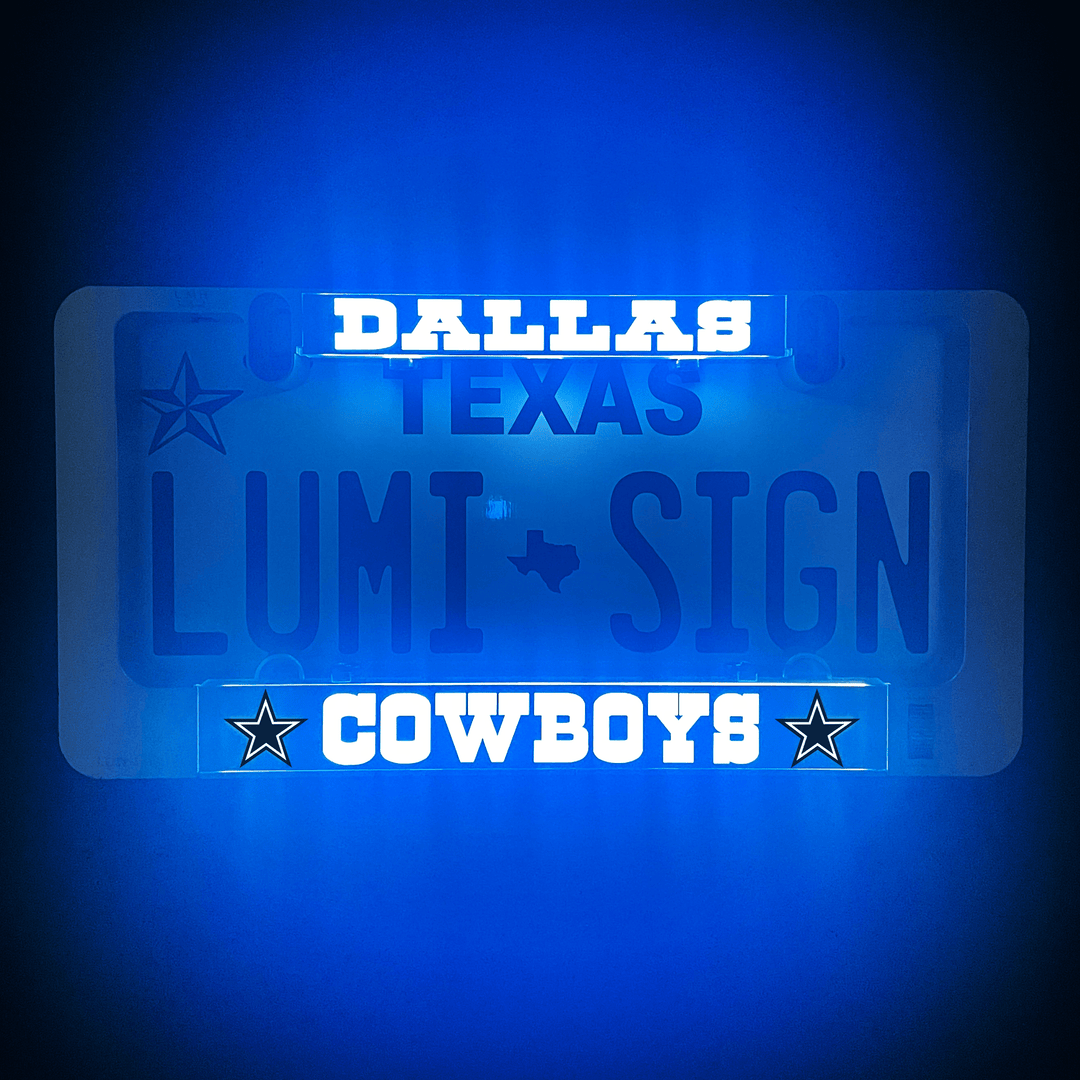 Glowing Dallas Cowboys LUMISIGN insert plate with Texas and star graphics