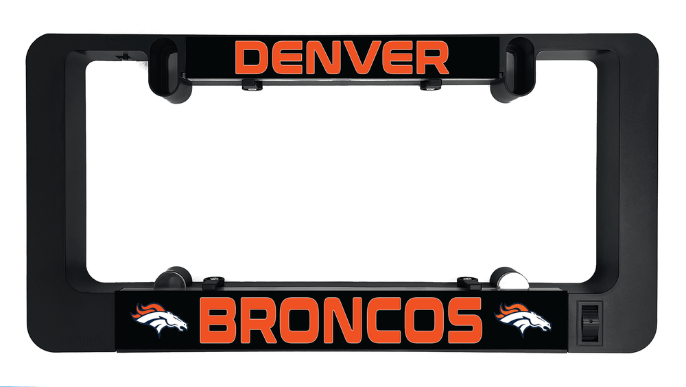 Black LUMISIGN frame with Denver Broncos illuminated insert and top mounting clips