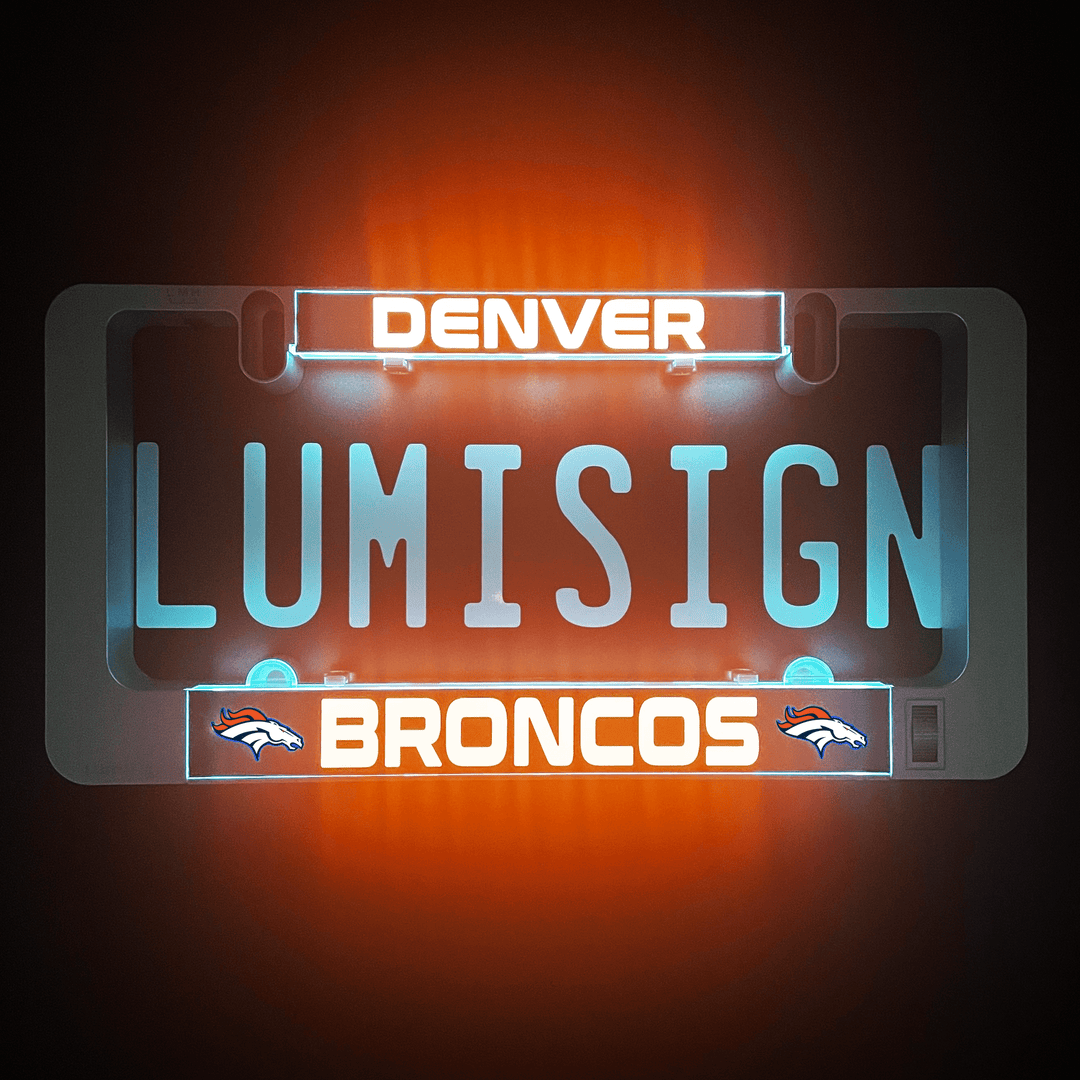 LUMISIGN frame insert with Denver Broncos logo and illuminated DENVER text