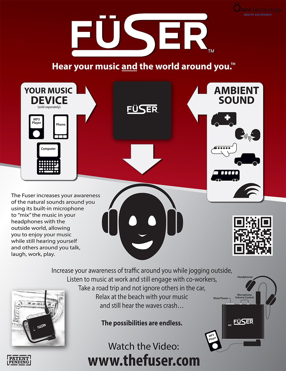 FÜSER sound mixer promotional graphic with central black device