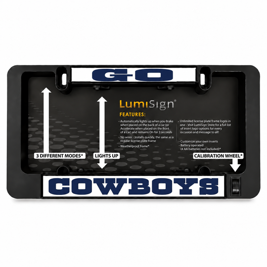 Black LUMISIGN license-plate frame with insert display and control panel