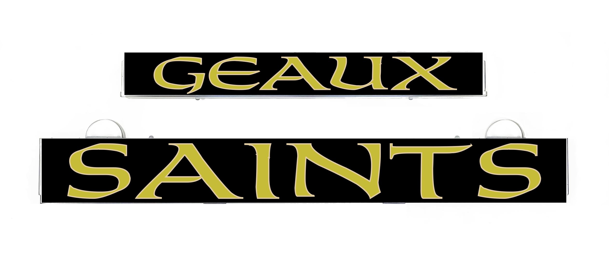 Geaux Saints LumiSign insert panel with black background and gold lettering