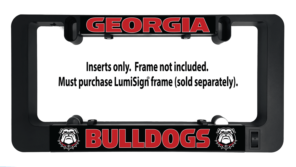 LumiSign insert only showing Georgia Bulldogs logo and note: frame not included.