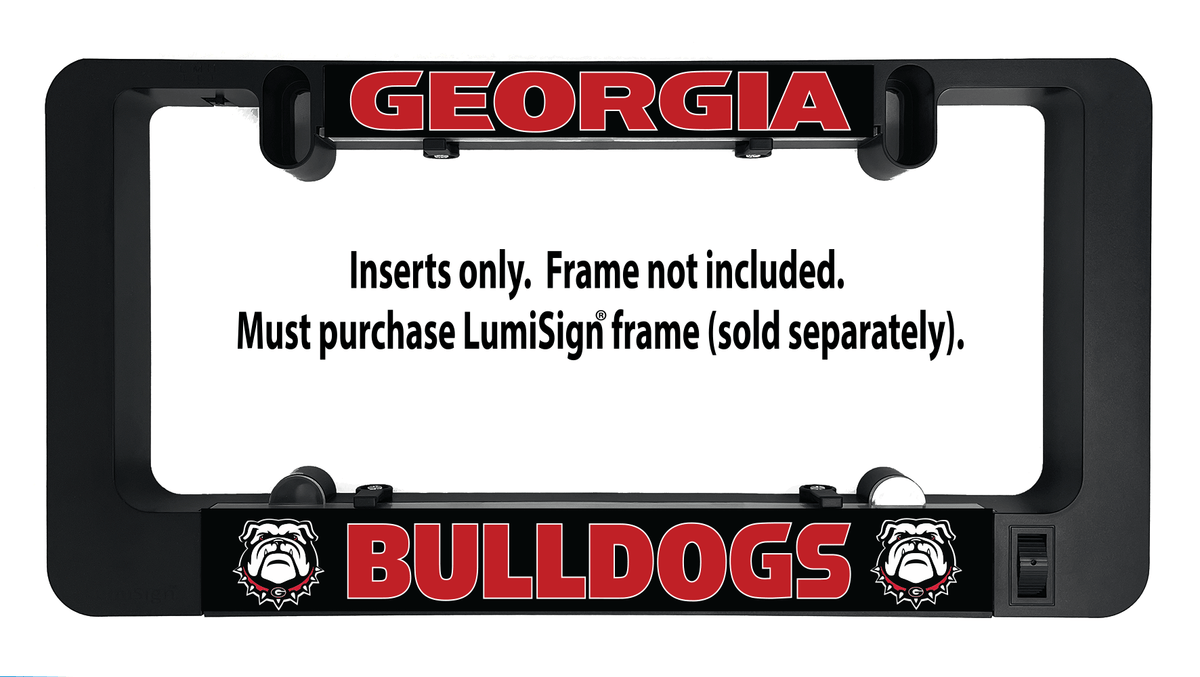 LumiSign insert only showing Georgia Bulldogs logo and note: frame not included.