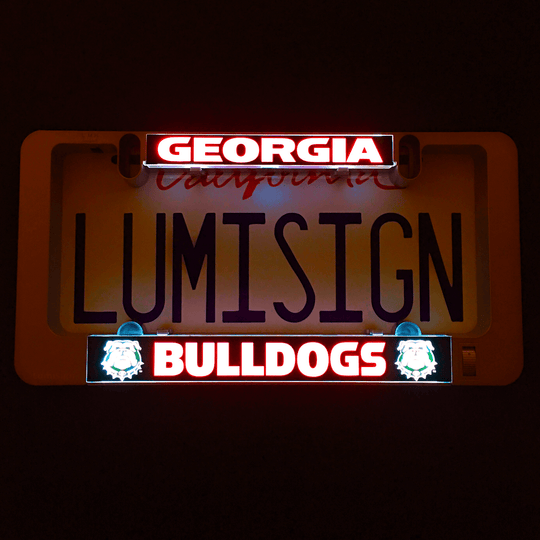 Georgia Bulldogs LumiSign insert glowing with Georgia header and Bulldogs logo.