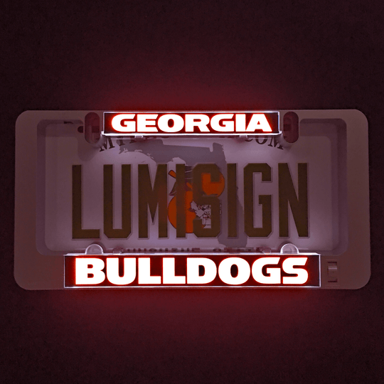 LumiSign insert glowing with Georgia and Bulldogs logos and large &