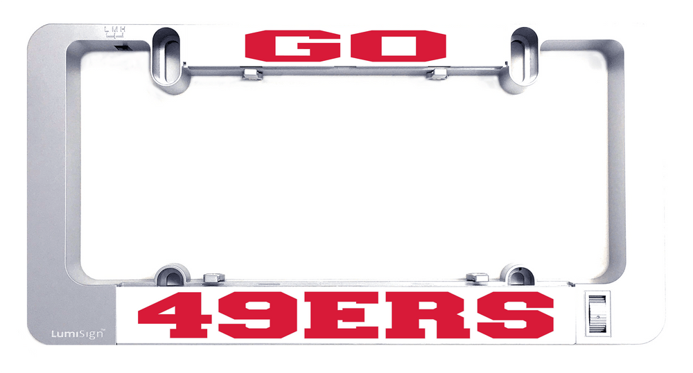 Grey LUMISIGN frame with empty window and 49ERS light-up insert