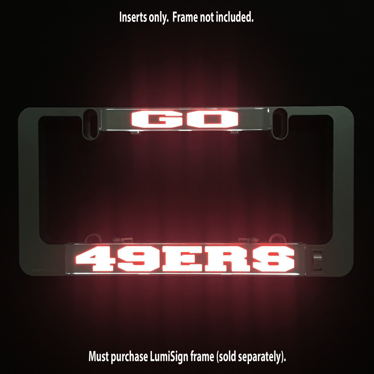 LumiSign GO 49ERS insert glowing red 49ERS lettering on dark panel