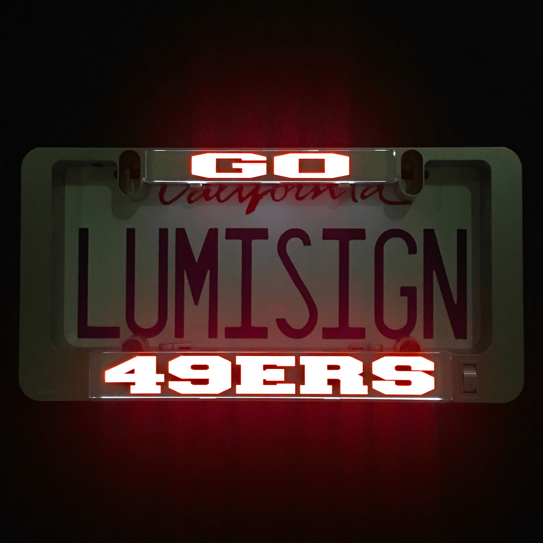 LUMISIGN frame with lit 49ERS insert, red and white lettering