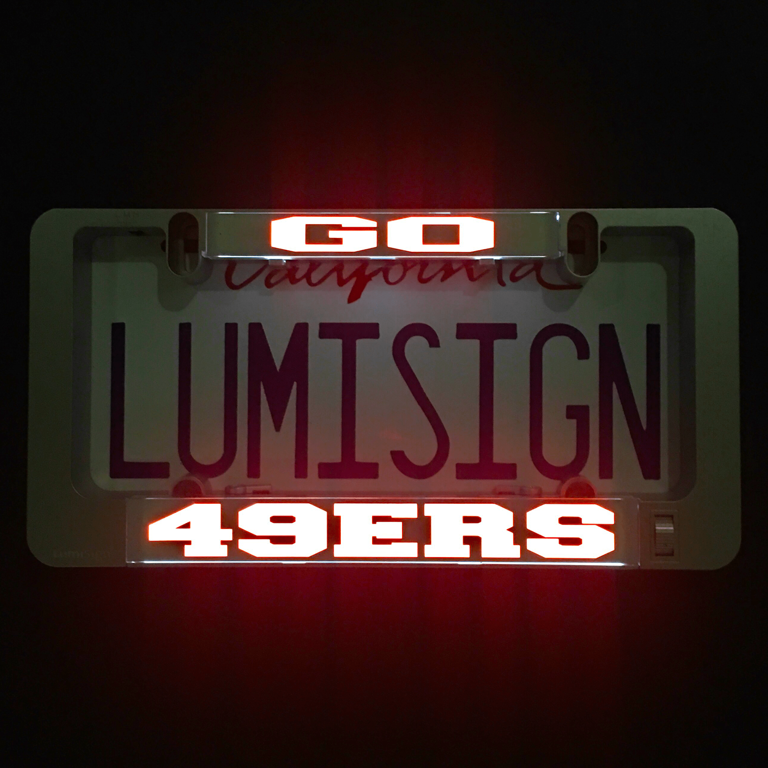 LUMISIGN frame with lit 49ERS insert, red and white lettering