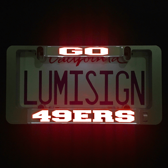 LUMISIGN frame with lit 49ERS insert, red and white lettering