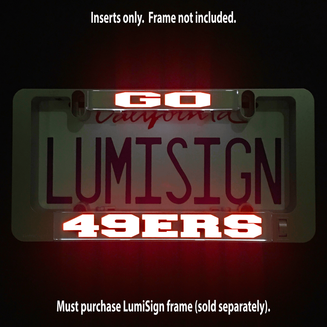 LumiSign GO 49ERS insert, glowing 49ERS design with “LumiSign” text