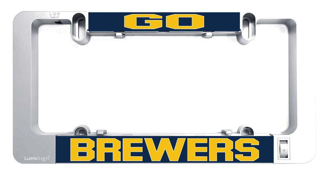 LumiSign BREWERS insert with yellow and blue lettering on a light frame