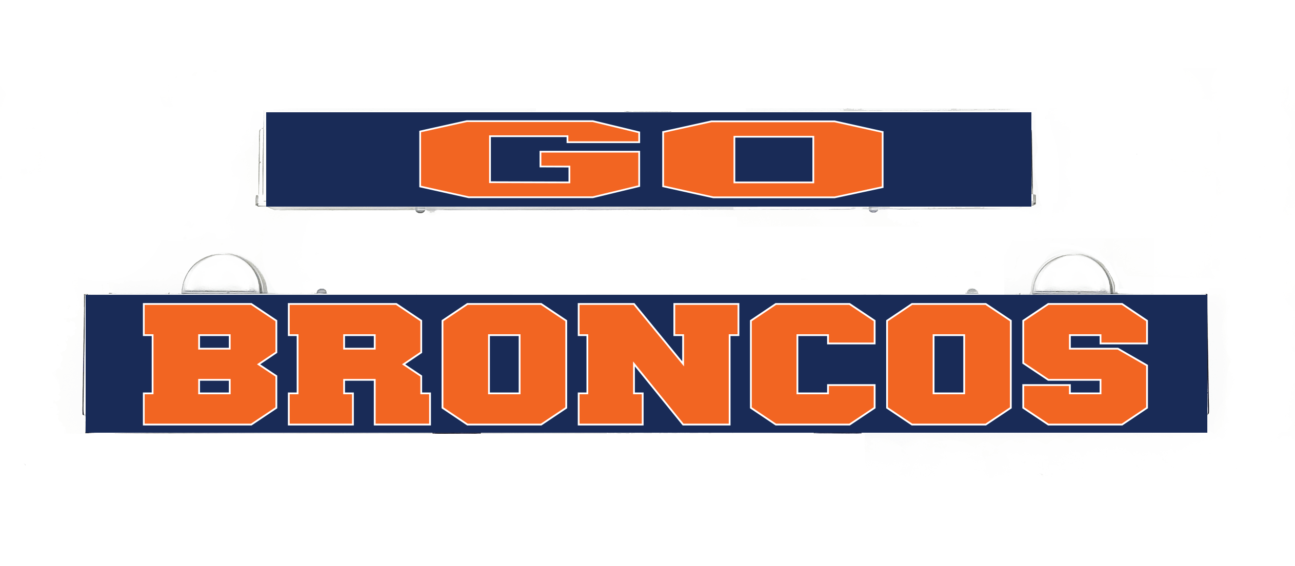 Go Broncos sign insert with orange GO and BRONCOS lettering