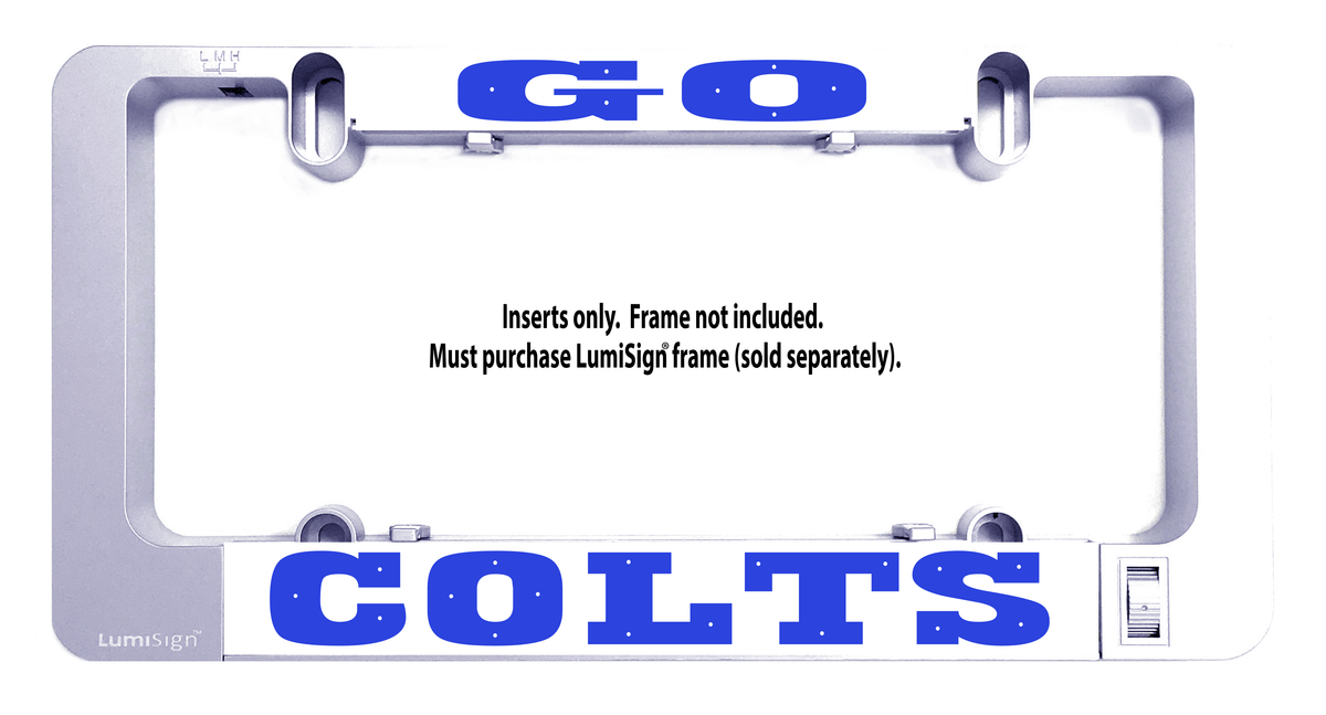 GO COLTS LumiSign insert in gray mounting frame with mounting clips