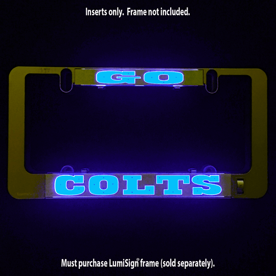 GO COLTS illuminated LumiSign insert, blue neon letters with mounting clips