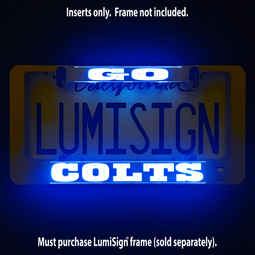 GO COLTS illuminated LumiSign insert, blue neon letters on a dark background