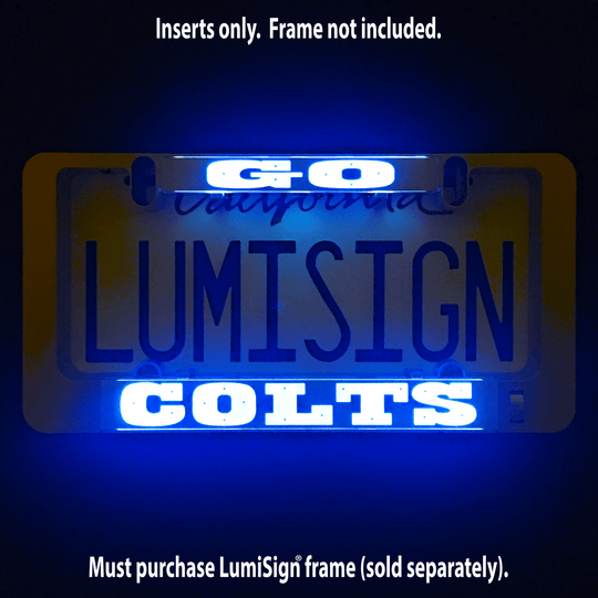 GO COLTS illuminated LumiSign insert, blue neon letters on a dark background