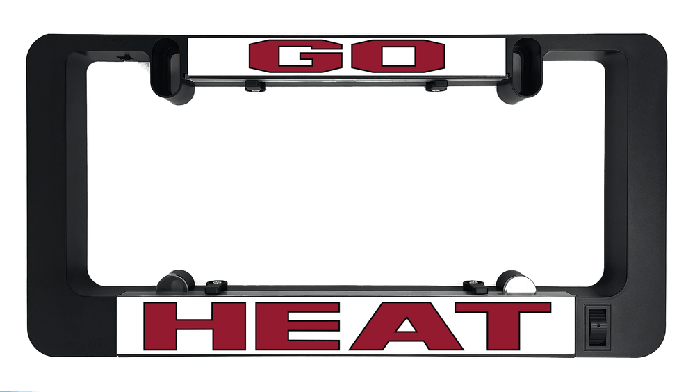 LumiSign frame holding GO HEAT insert plate with red letter shapes