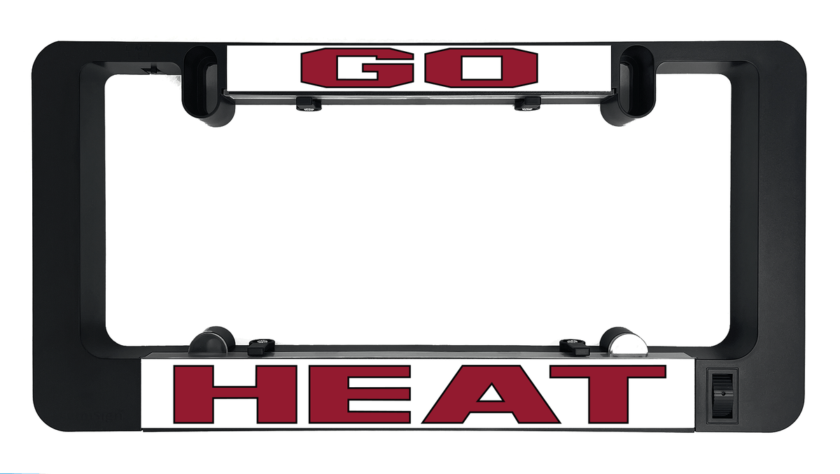 LumiSign frame holding GO HEAT insert plate with red letter shapes